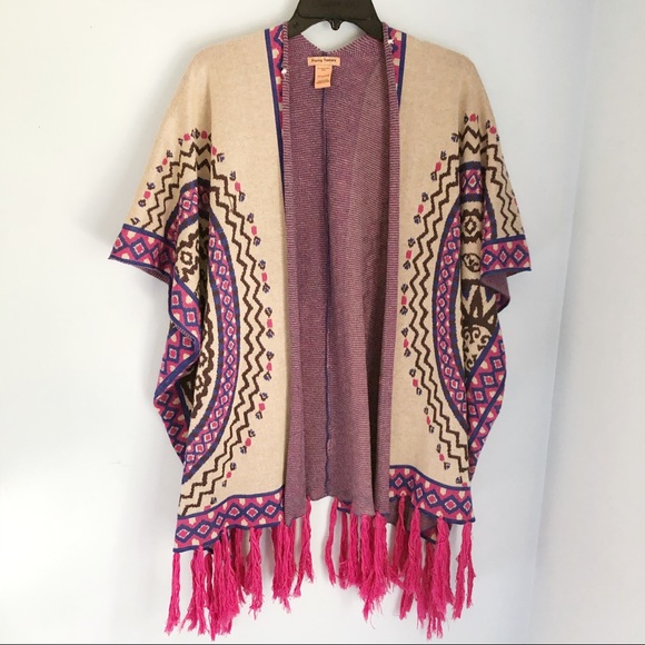 Flying Tomato Sweaters - Flying Tomato open front fringe boho poncho sz sm